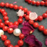 Aroma- Mala  rote Koralle, Perle, Rosenquarz